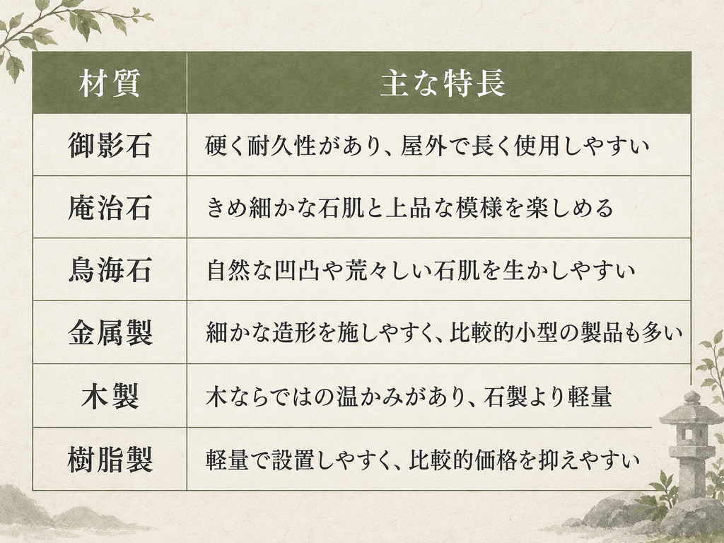 灯篭に使われる材質