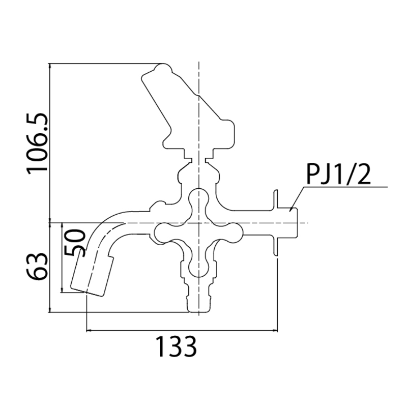 二口万能胴長水栓 カエル/メッキ | 造園資材館