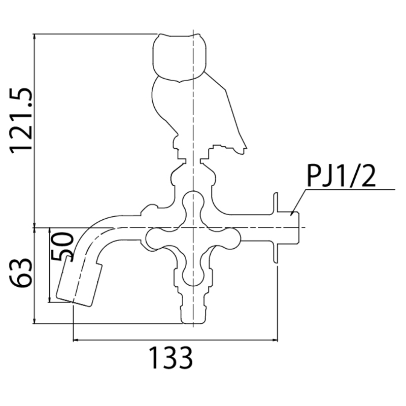 二口万能胴長水栓 フクロウ/メッキ | 造園資材館