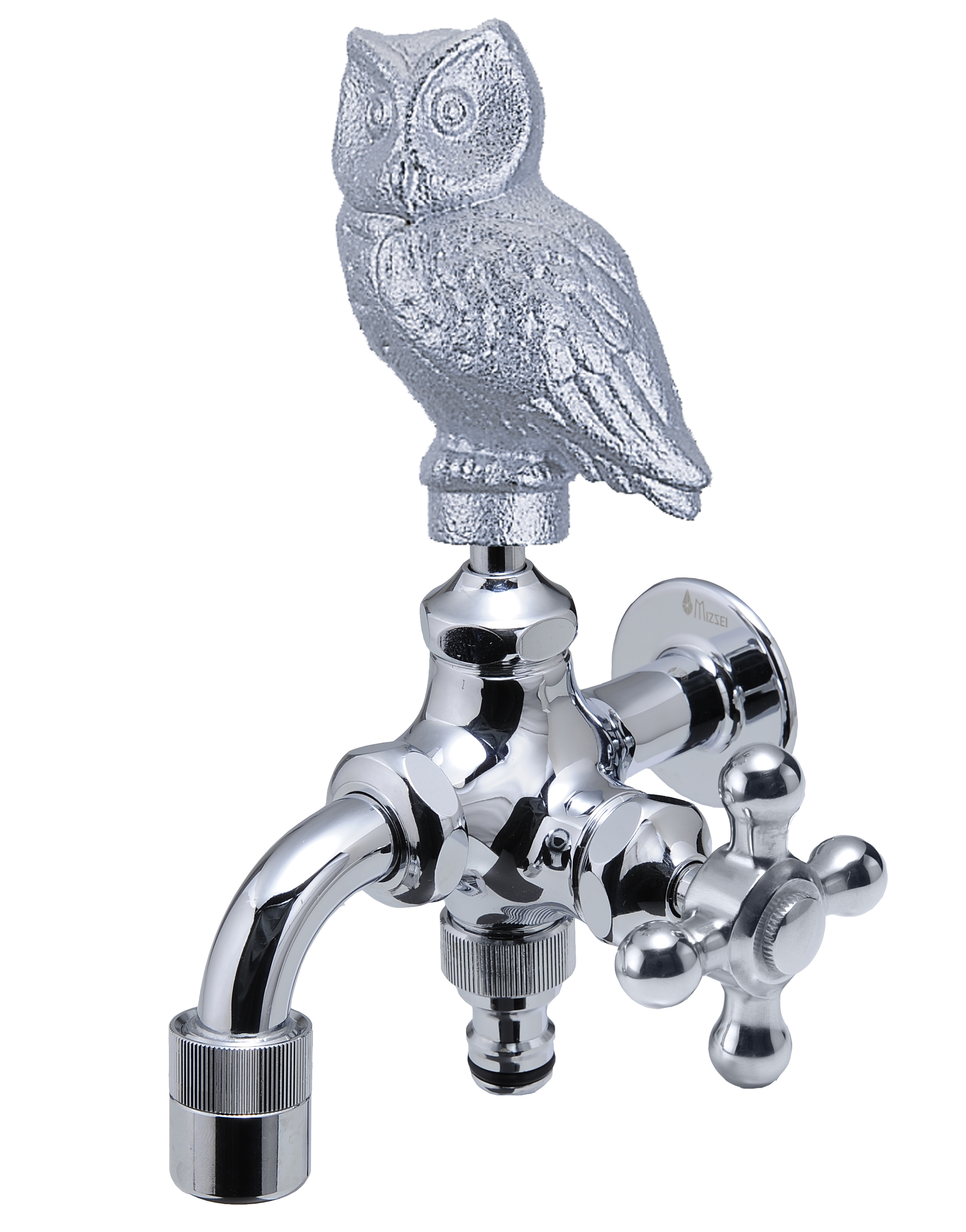 二口万能胴長水栓 フクロウ/メッキ | 造園資材館